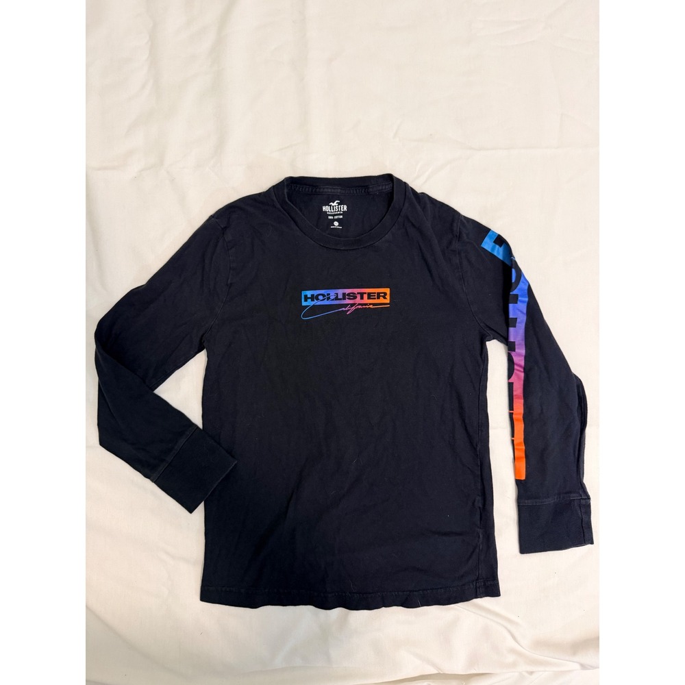 Hollister California Black Long Sleeve Graphic Tee Gradient Logo XXS